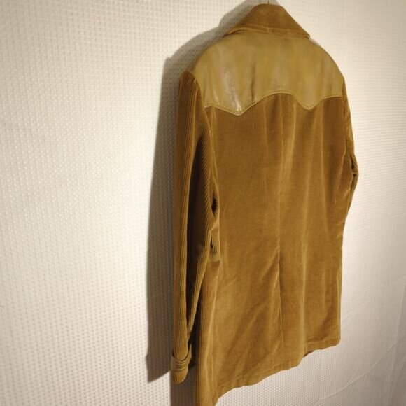 Cresco 40 Brown Corduroy Faux Leather Western Jacket Mens Vintage 70s Mod Coat - Picture 8 of 9